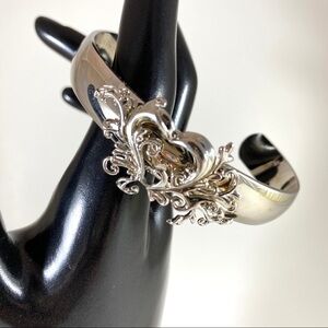 Silver-tone floral heart cuff bracelet OOAK